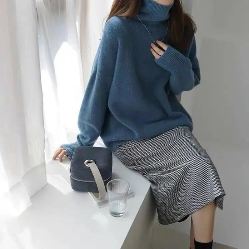 The Lazy Luxe | Solid Color Turtleneck Wool Blend Pullover Sweater made by Negative