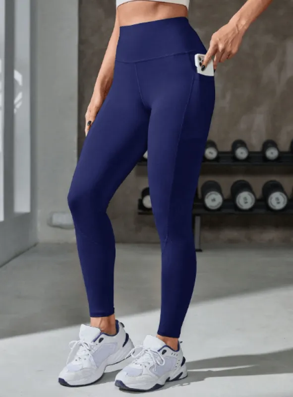 Powerista Solid Wide Waistband Phone Pocket Side Sports Leggings Yoga Women Pants FD made by Negative