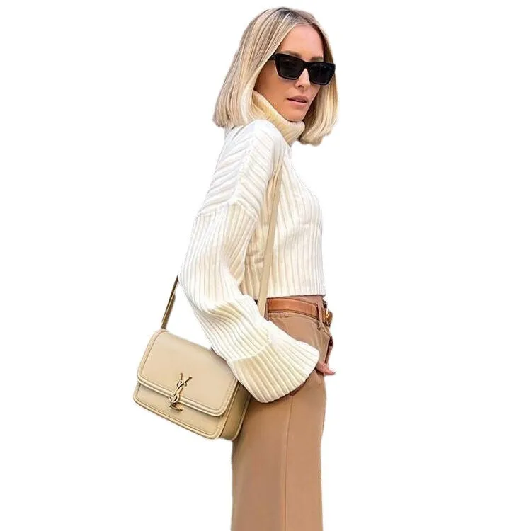 The Edgy Crop | Women's High Neck Horn Sleeve Knit Sweater sold by Negative product image thumbnail 4