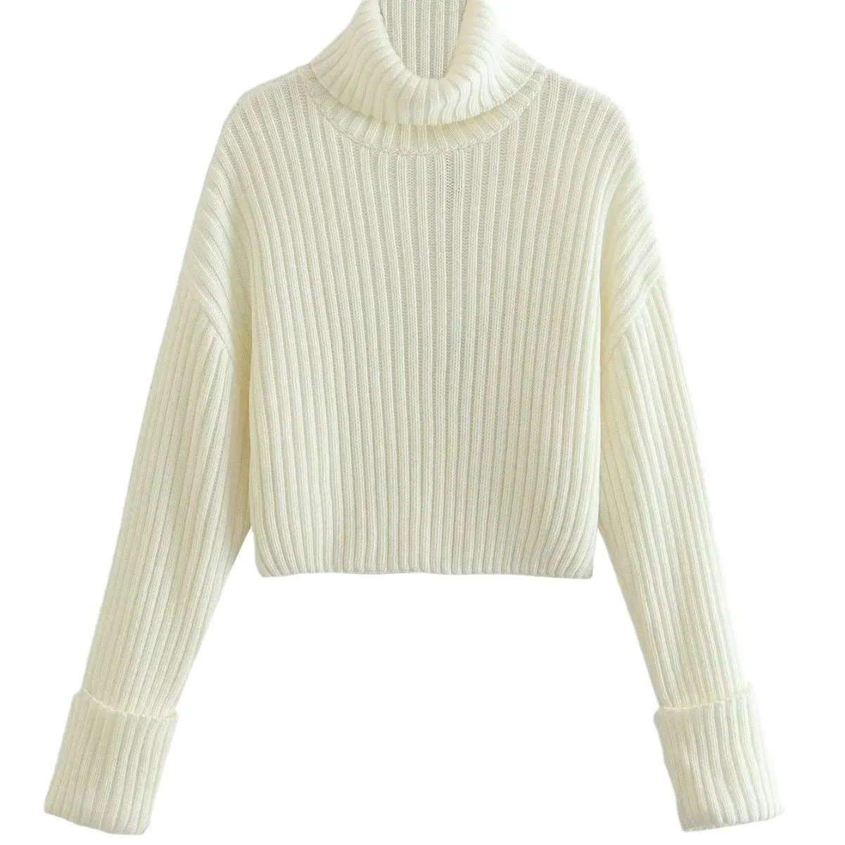 The Edgy Crop | Women's High Neck Horn Sleeve Knit Sweater sold by Negative product image thumbnail 5