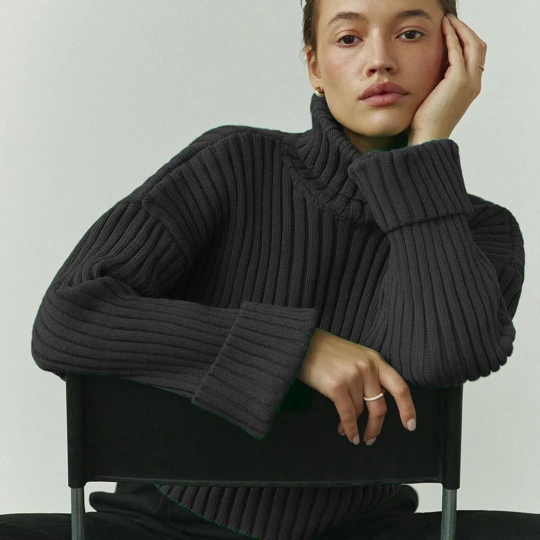 The Edgy Crop | Women's High Neck Horn Sleeve Knit Sweater sold by Negative product image thumbnail 3