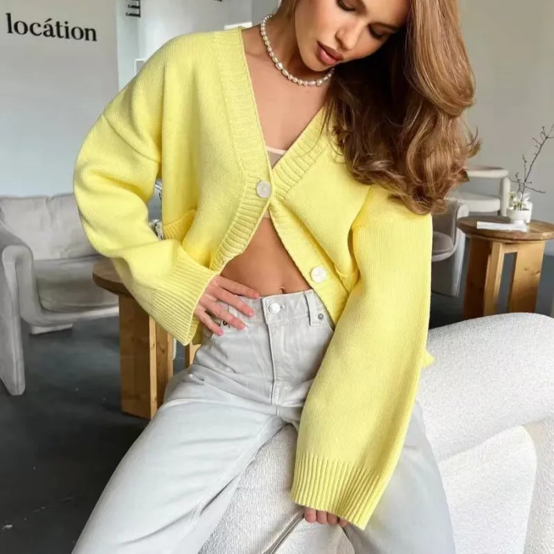 The Effortless Elegance | Women's V-Neck Pocket Cardigan Sweater made by Negative