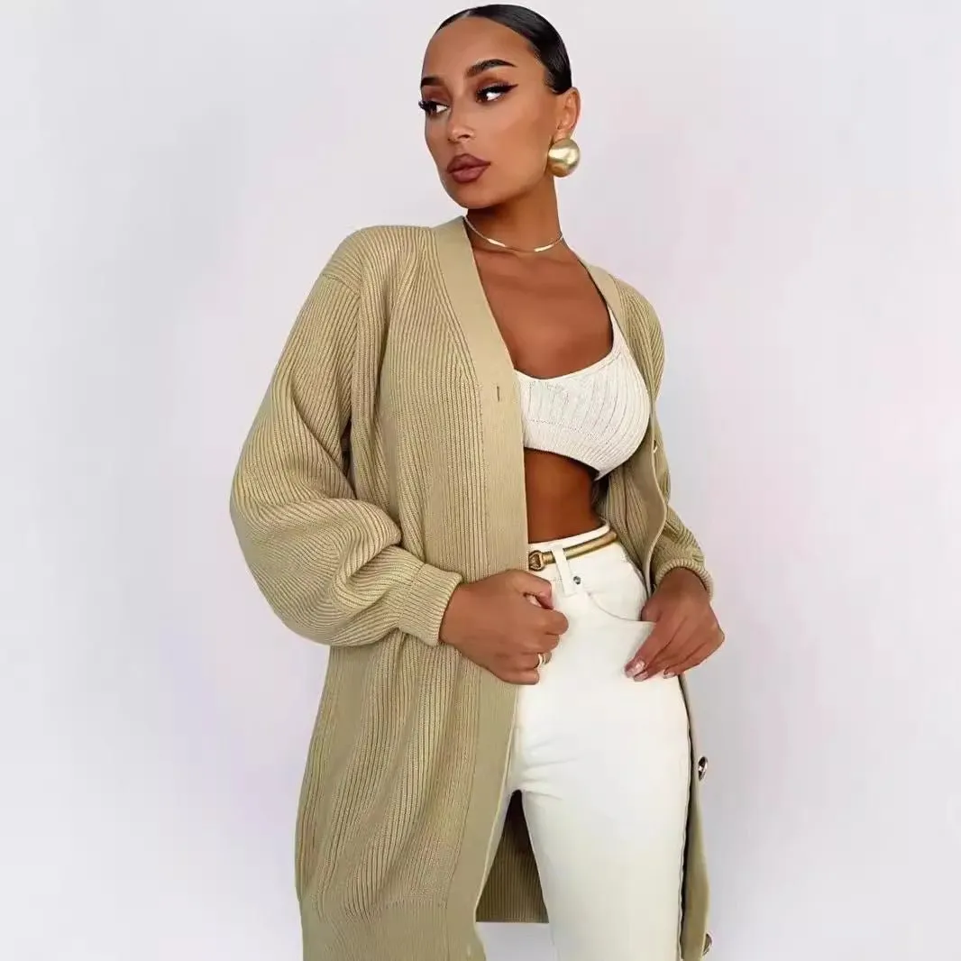 The Graceful Bloom | Women's V-Neck Bubble Sleeve Cardigan Sweater sold by Negative product image thumbnail 4