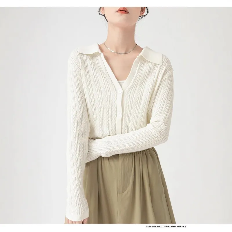 Women’s Slim-Fit Polo-Collar Cardigan Sweater – Elegant & Comfortable Commuter Style, Autumn 2025 made by Negative