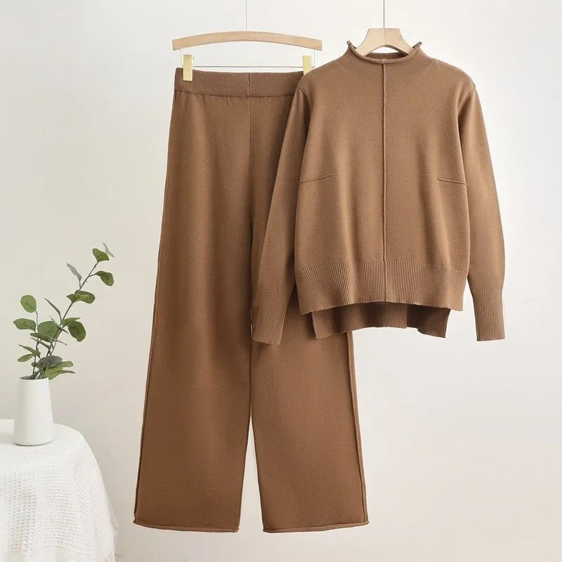 The Cozy Harmony | Women's Knitted Long-Sleeve Wide-Leg Pants Set sold by Negative product image thumbnail 2