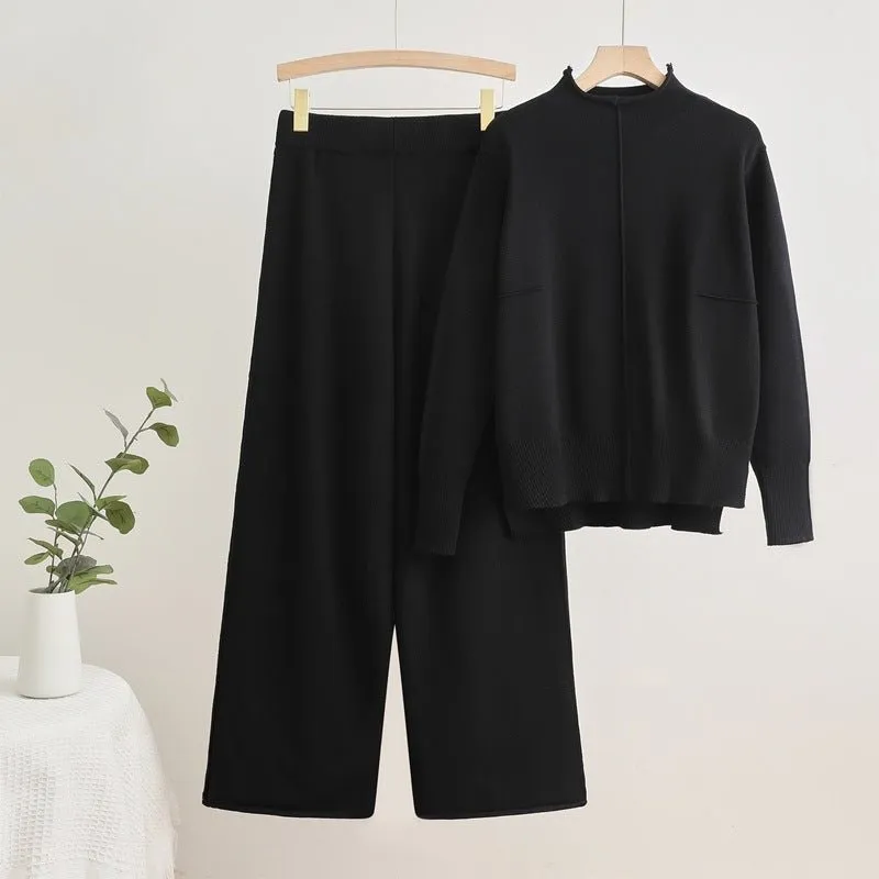 The Cozy Harmony | Women's Knitted Long-Sleeve Wide-Leg Pants Set sold by Negative product image thumbnail 3