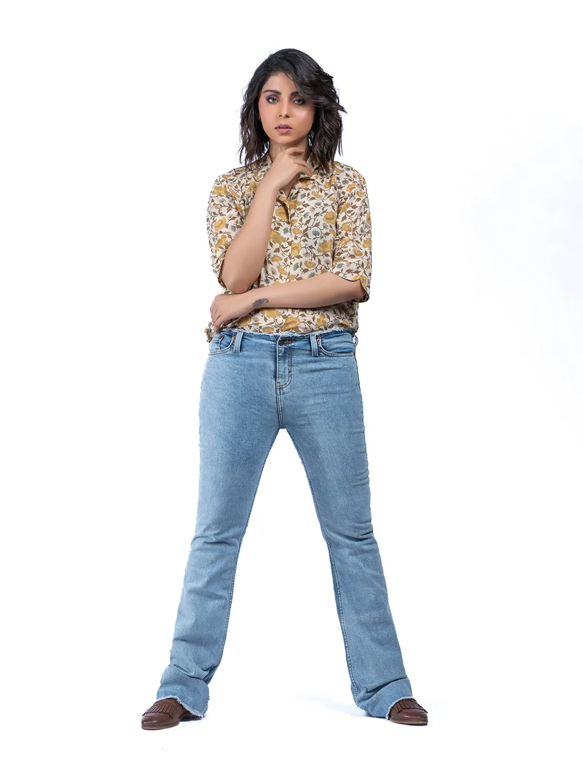 Irregular Waist Flare Leg Jeans sold by Negative