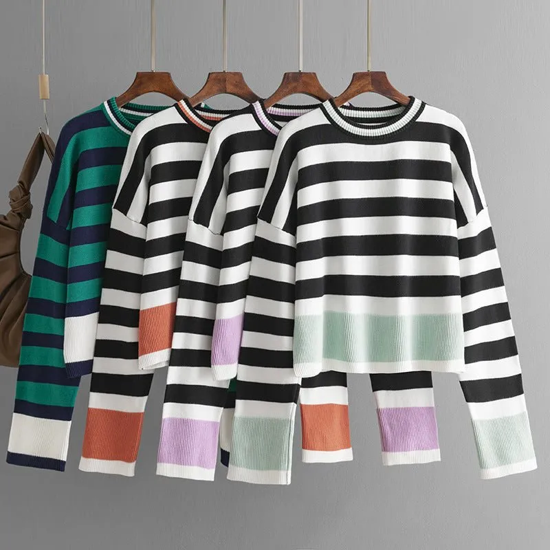 The Striped Comfort | Hooded Round Neck Knitted Sweater Top sold by Negative