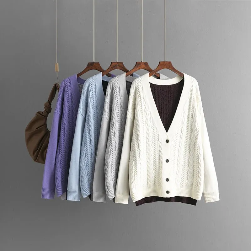Contrast Twist | V-Neck Colorblock Knitted Cardigan Jacket made by Negative