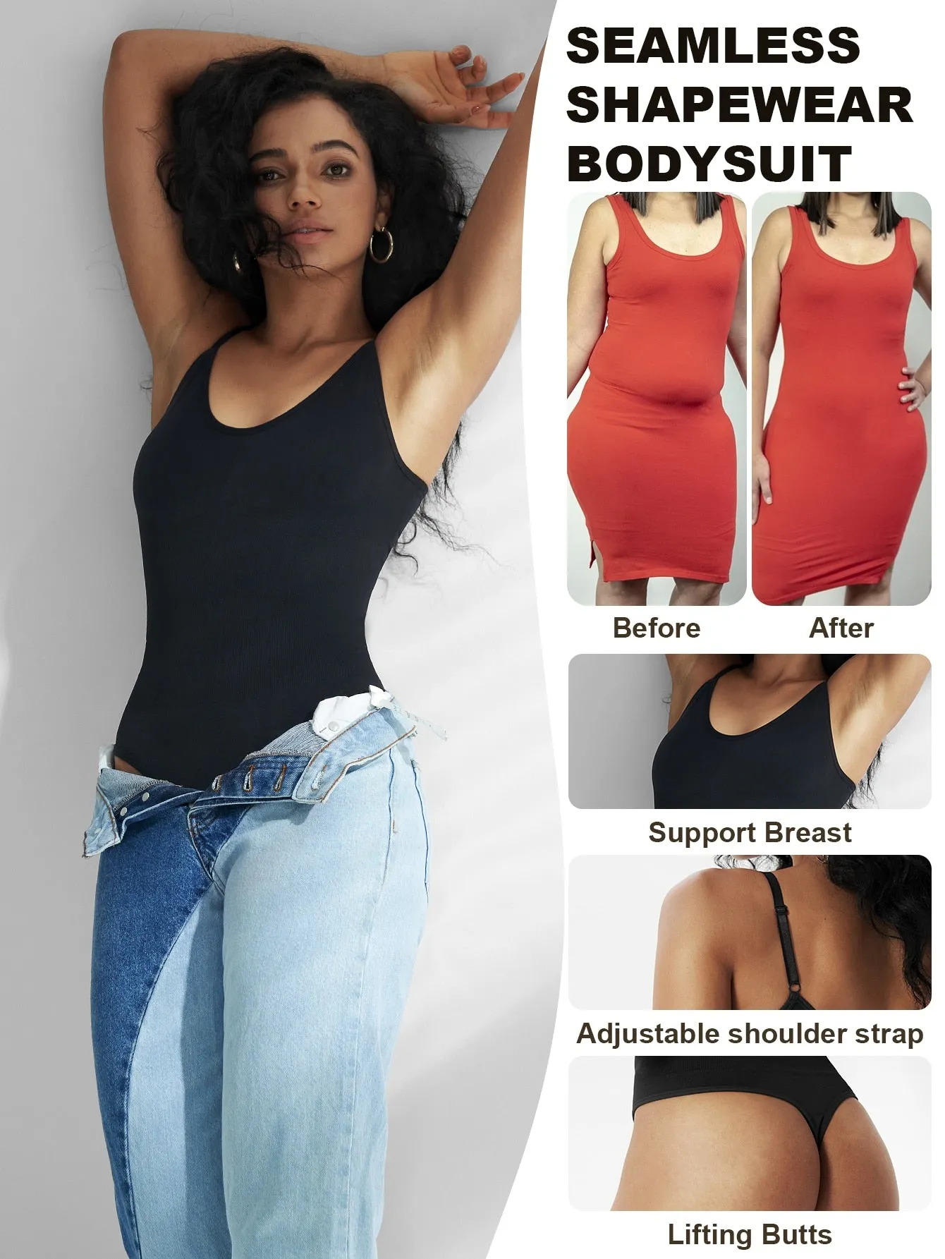 1pc Seamless Tummy Control Bodysuit Shapewear With Thong For Women FD sold by Negative product image thumbnail 4