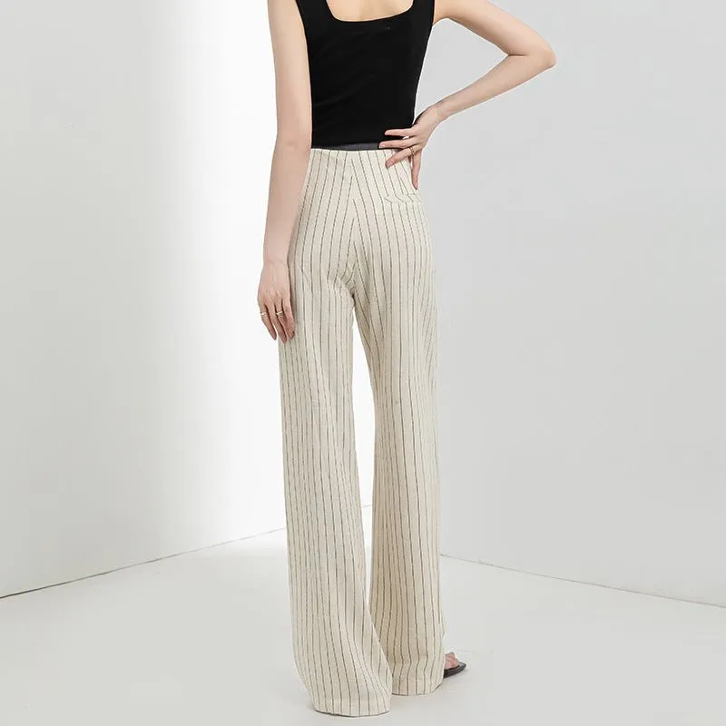 Linen summer thin high waist and thin drape women's small casual versatile striped narrow wide-leg pants sold by Negative product image thumbnail 2