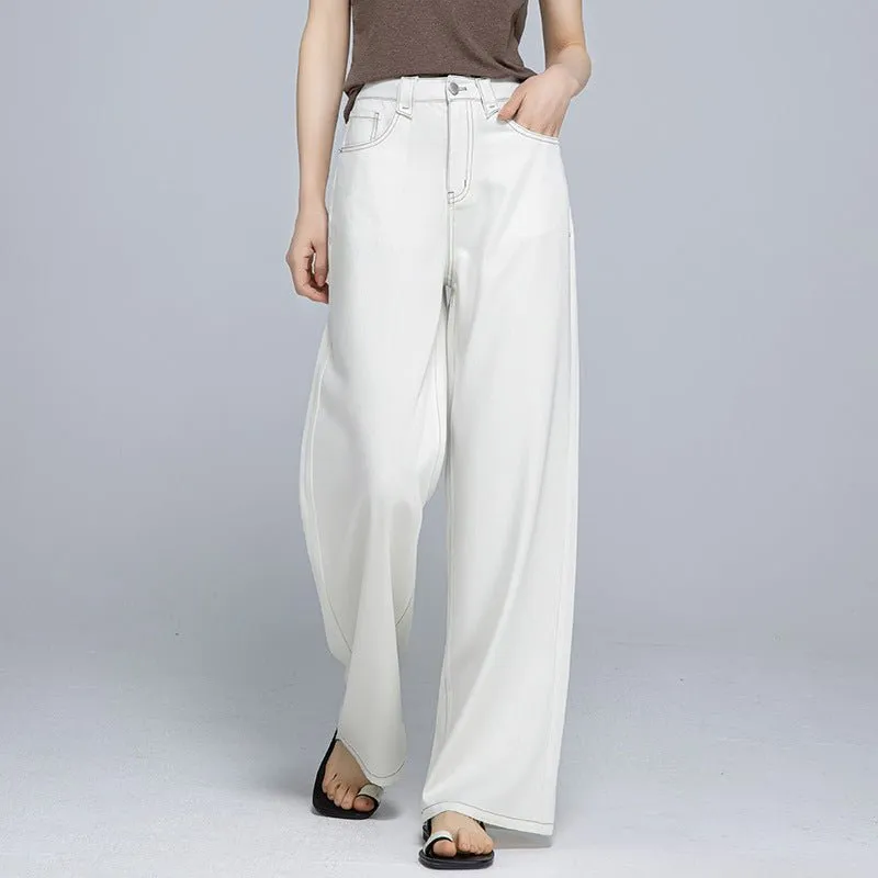 Tencel Hemp Summer Thin Cool Elegant Straight Pants Elastic Waist Skinny Wide Leg Denim Floor Mopping Pants sold by Negative