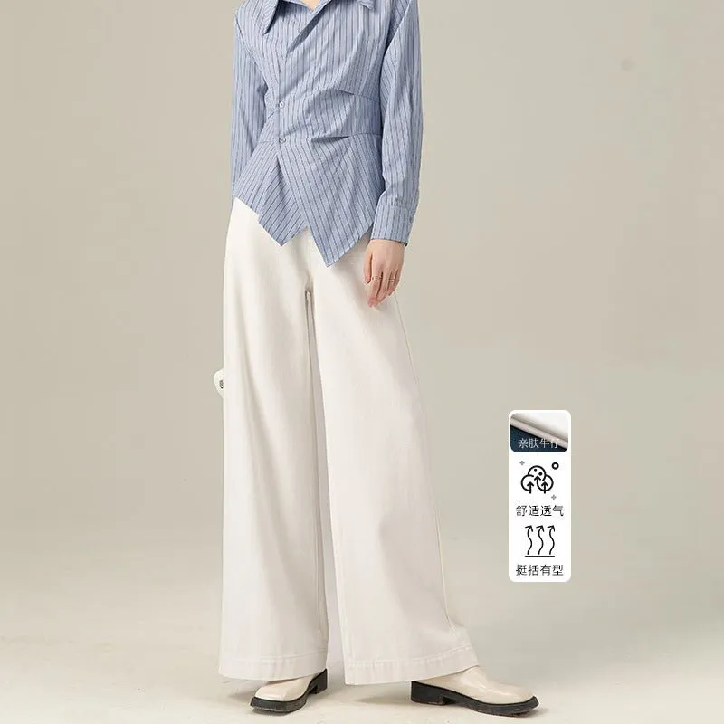 Linen wide-leg jeans, women's new pear-shaped figure, high waist, no legs, slightly mop pants made by Negative