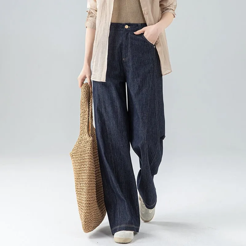 Hips and thin wide-leg jeans women's spring new linen drape pear-shaped figure high-waisted straight pants sold by Negative product image thumbnail 2
