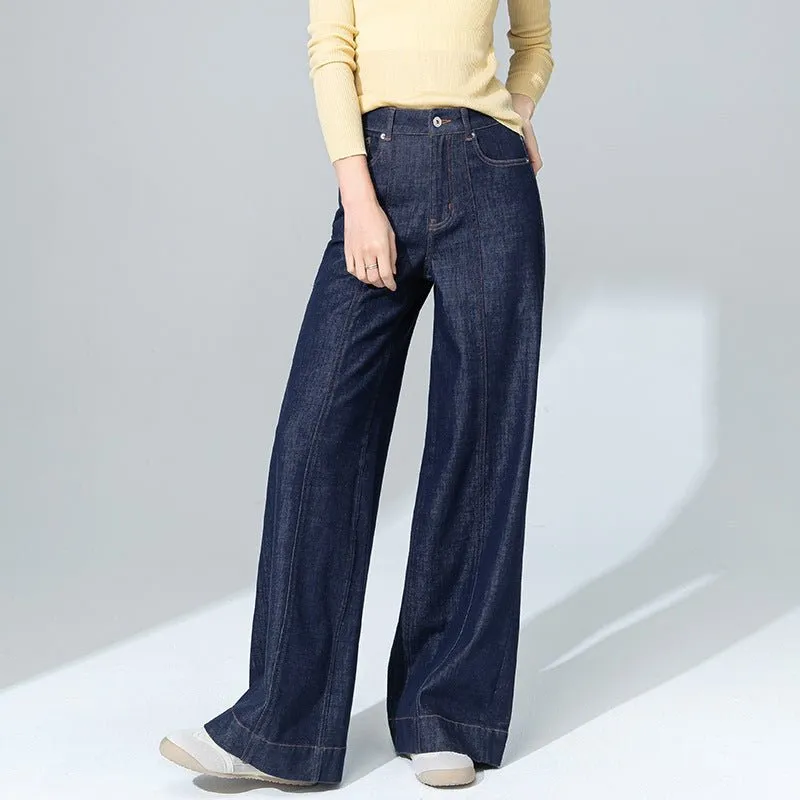 Four-sided elastic wide-leg pants jeans women's 2025 spring new Tencel high-waisted thin loose and versatile straight-leg pants made by Negative