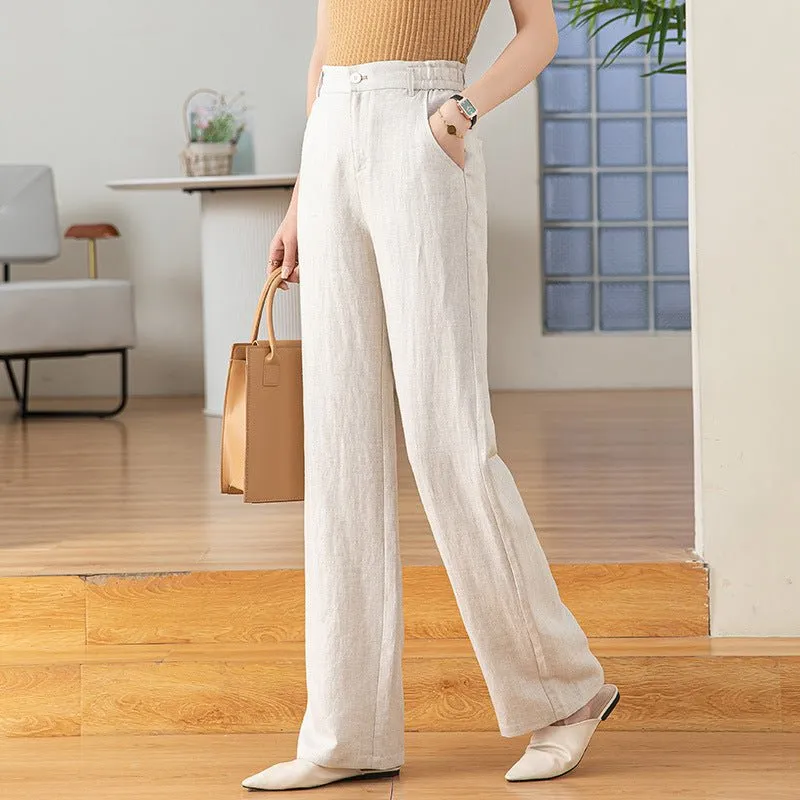 Tencel wide-leg pants summer women's thin high-waisted drape linen casual pants small straight loose floor-mopping trousers made by Negative