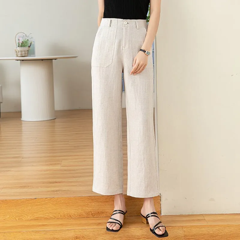 Tencel hemp white wide-leg pants women's straight nine-point casual pants women's elastic waist linen OL professional wide-leg pants new made by Negative