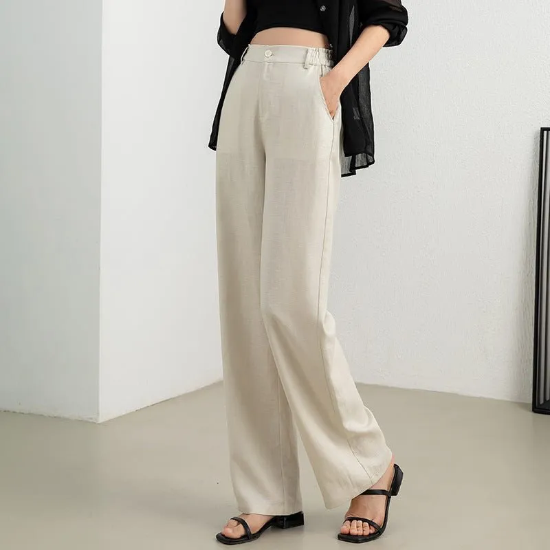 Breathable linen wide-leg pants women's summer casual small narrow straight-leg pants 2024 new drape Tencel pants sold by Negative