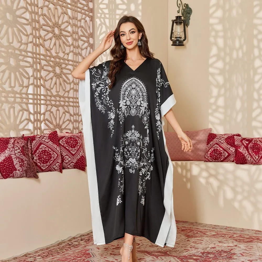 The Starlit Elegance | Women's Plus-Size Ice Silk Printed Long Nightgown & Robe sold by Negative product image thumbnail 2