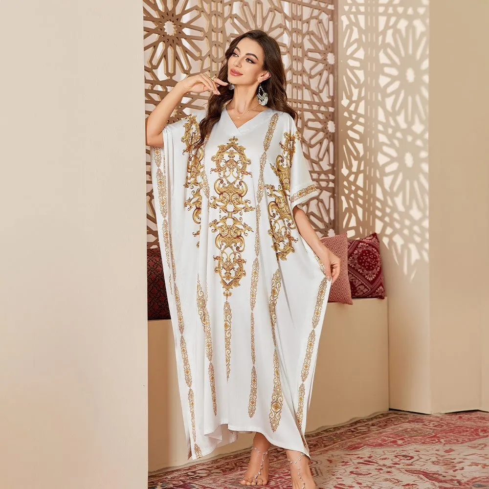 The Starlit Elegance | Women's Plus-Size Ice Silk Printed Long Nightgown & Robe sold by Negative product image thumbnail 3