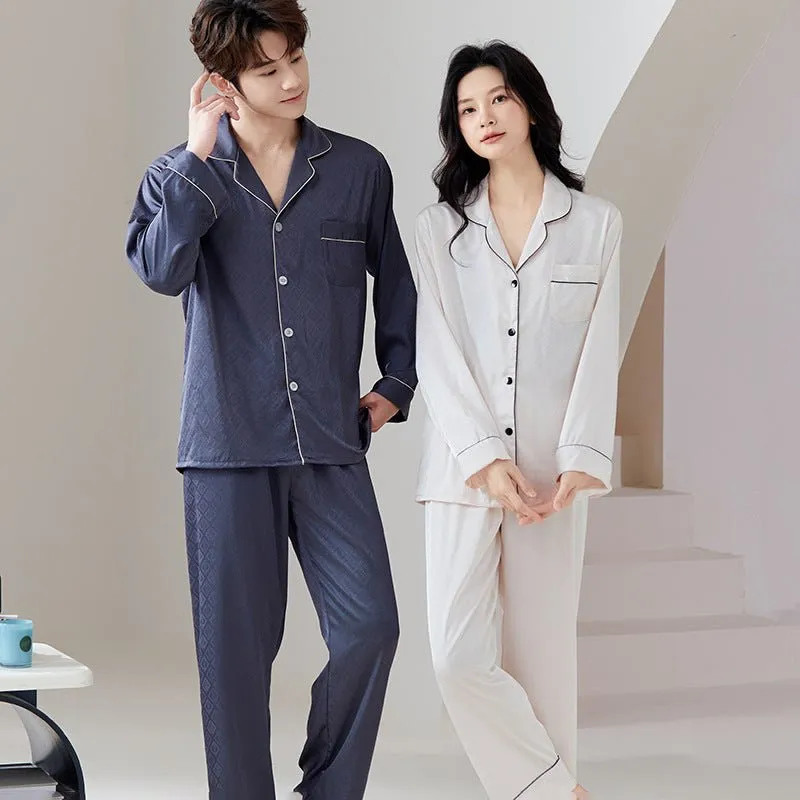 The Luxe Lounge | Solid Color Ice Silk Couple Pajama Set sold by Negative product image thumbnail 3