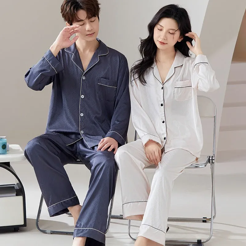 The Luxe Lounge | Solid Color Ice Silk Couple Pajama Set sold by Negative product image thumbnail 2