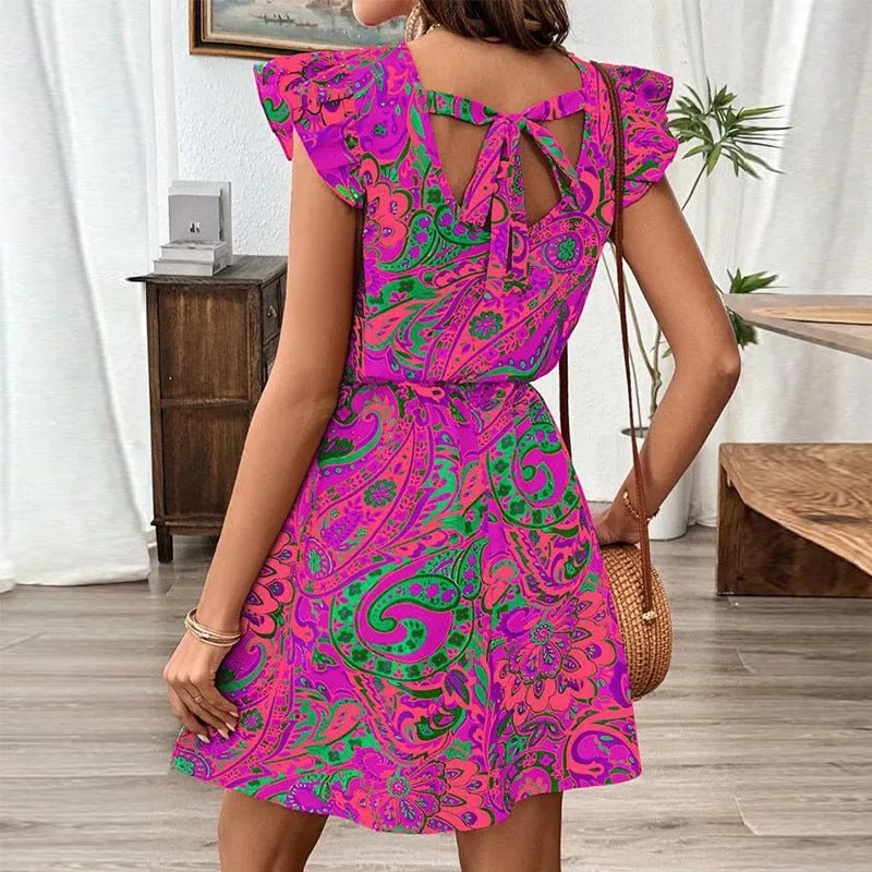 The Floral Whisper | Women's Lotus Leaf Sleeve Floral A-Line Midi Dress sold by Negative product image thumbnail 3