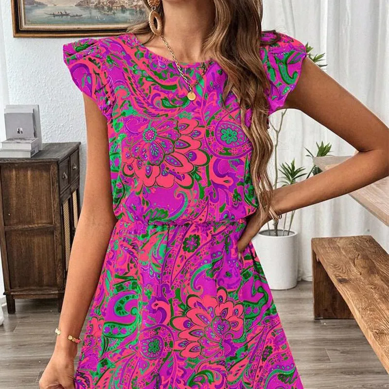 The Floral Whisper | Women's Lotus Leaf Sleeve Floral A-Line Midi Dress sold by Negative product image thumbnail 4