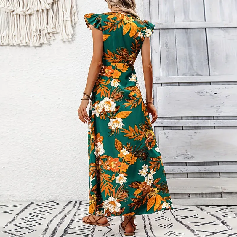 The Floral Slit | Women's Floral Print Lotus Sleeve Slit Maxi Dress sold by Negative product image thumbnail 3