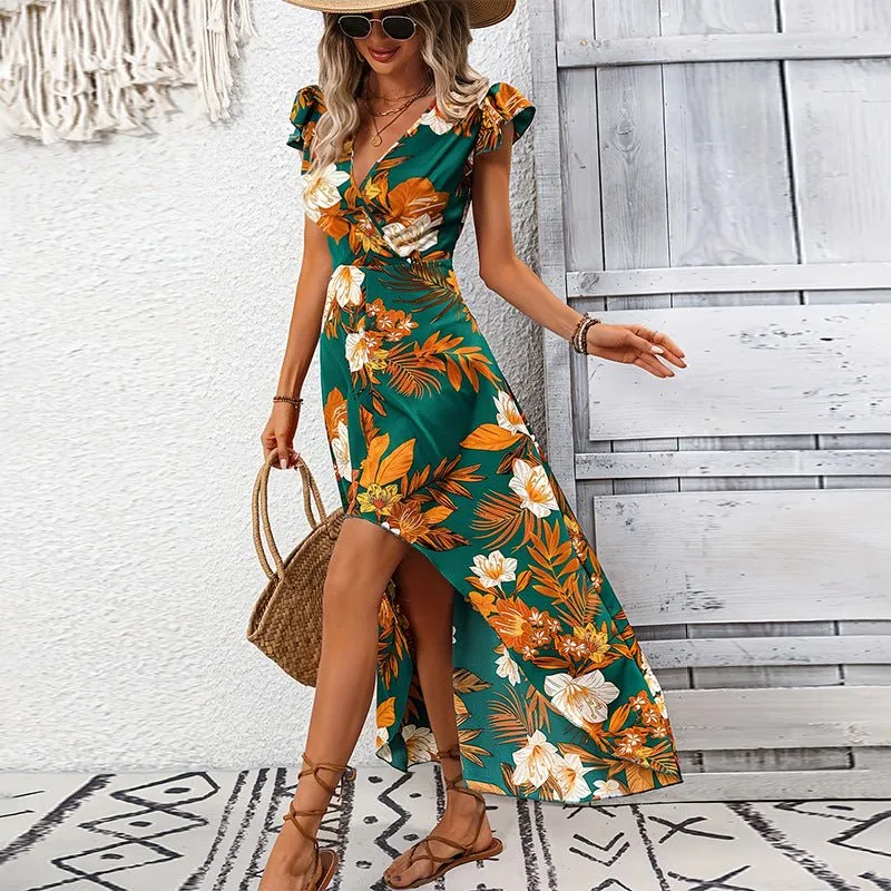 The Floral Slit | Women's Floral Print Lotus Sleeve Slit Maxi Dress sold by Negative product image thumbnail 2