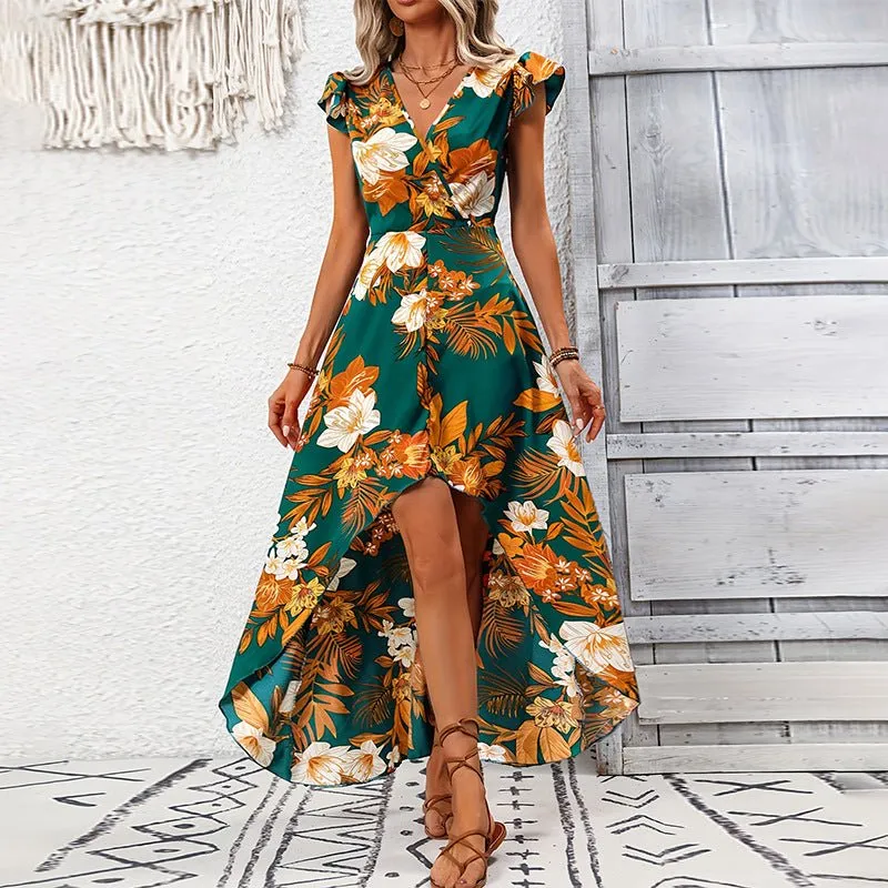 The Floral Slit | Women's Floral Print Lotus Sleeve Slit Maxi Dress sold by Negative