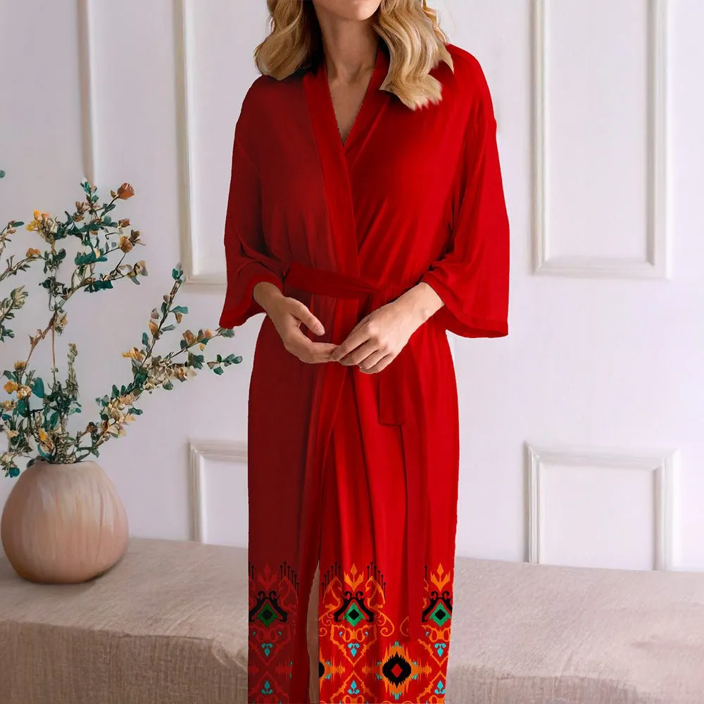 The Crimson Allure | Women's Plus-Size Satin Chiffon Ice Silk Nightgown sold by Negative product image thumbnail 2