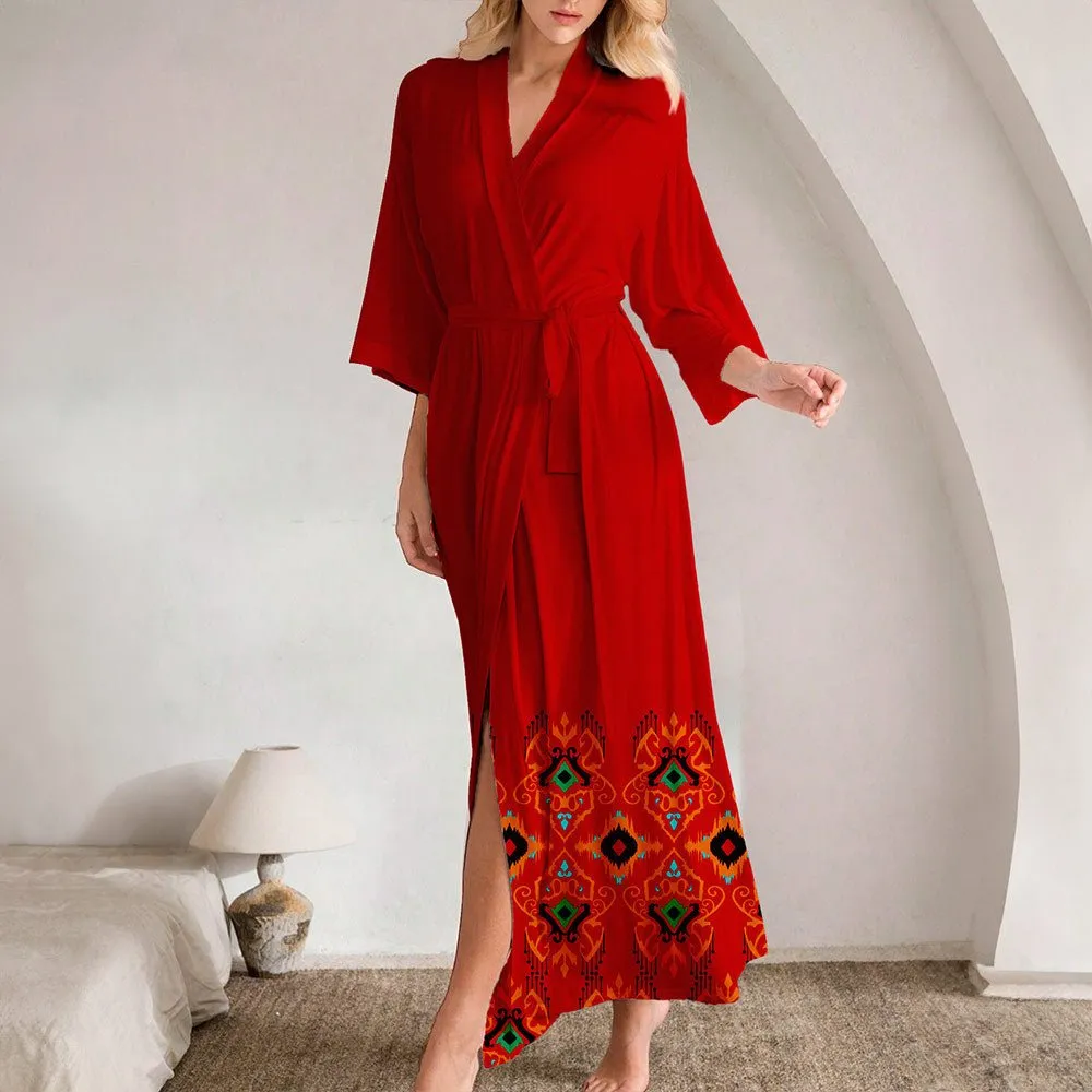 The Crimson Allure | Women's Plus-Size Satin Chiffon Ice Silk Nightgown sold by Negative product image thumbnail 5