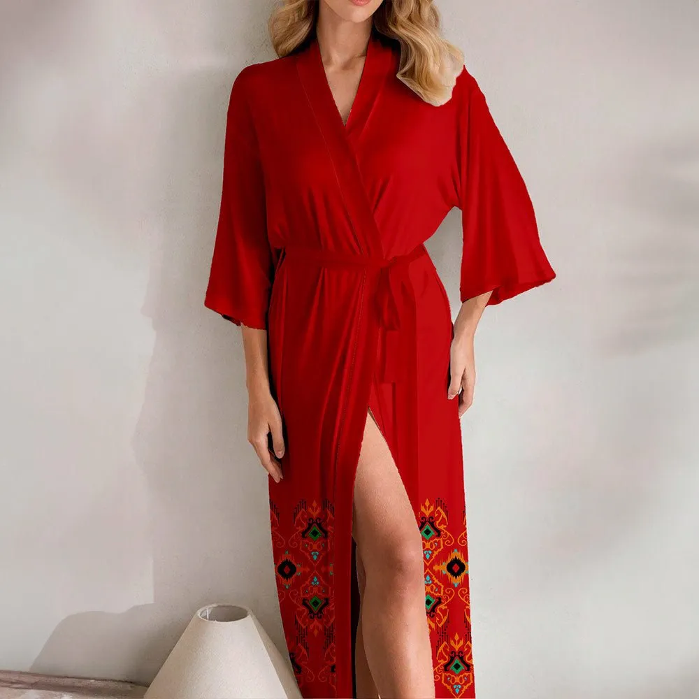 The Crimson Allure | Women's Plus-Size Satin Chiffon Ice Silk Nightgown sold by Negative