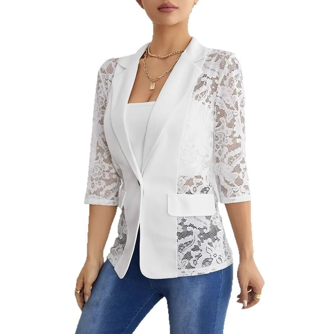 The Refined Lace | Women's Lace Splicing Slim Blazer Top sold by Negative product image thumbnail 5