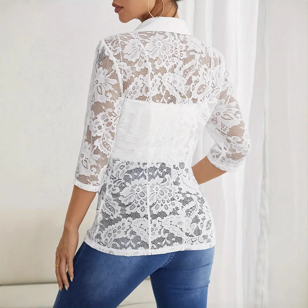 The Refined Lace | Women's Lace Splicing Slim Blazer Top sold by Negative product image thumbnail 2