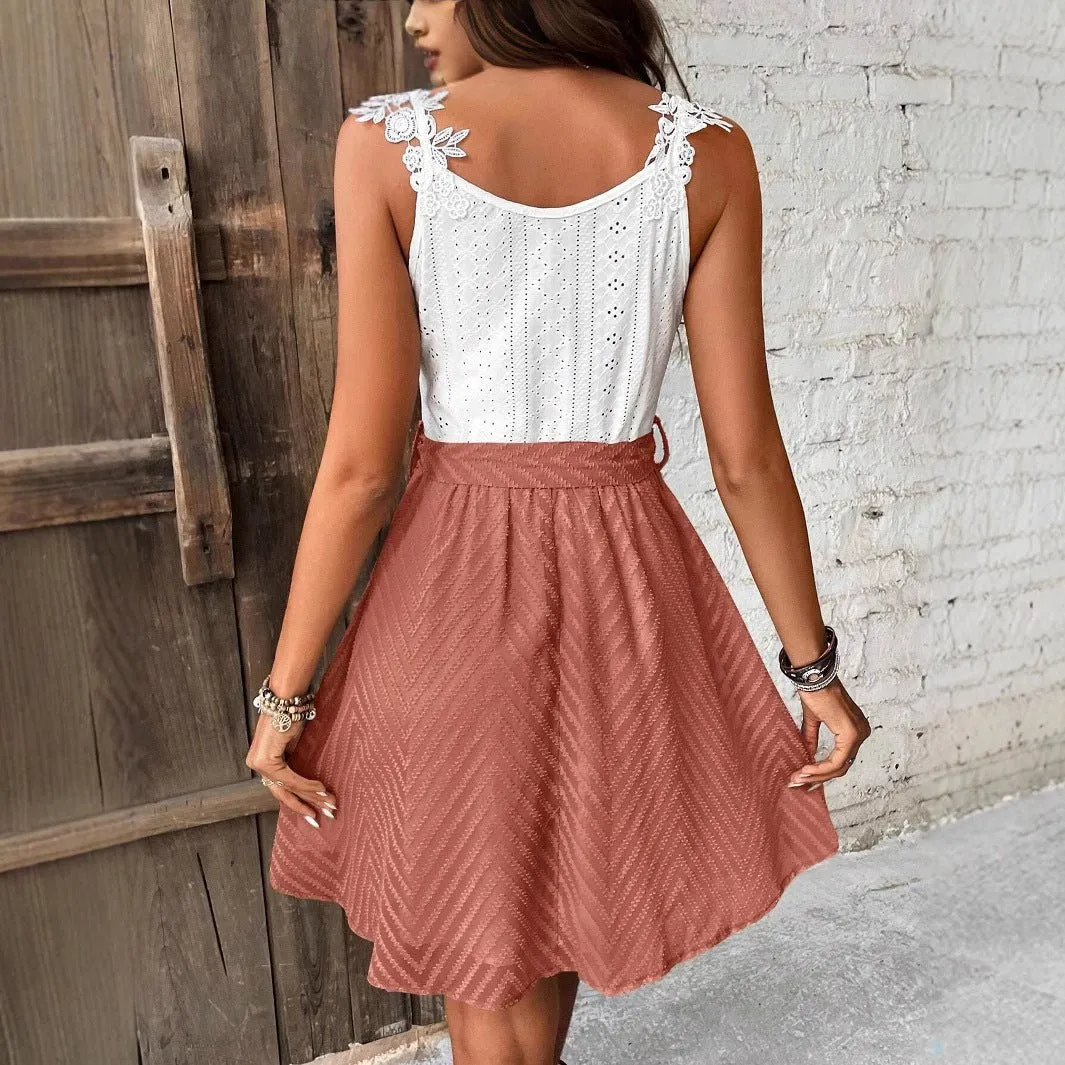 The Camel Charm | Women's V-Neck Belted Suspender Mini Dress sold by Negative product image thumbnail 2