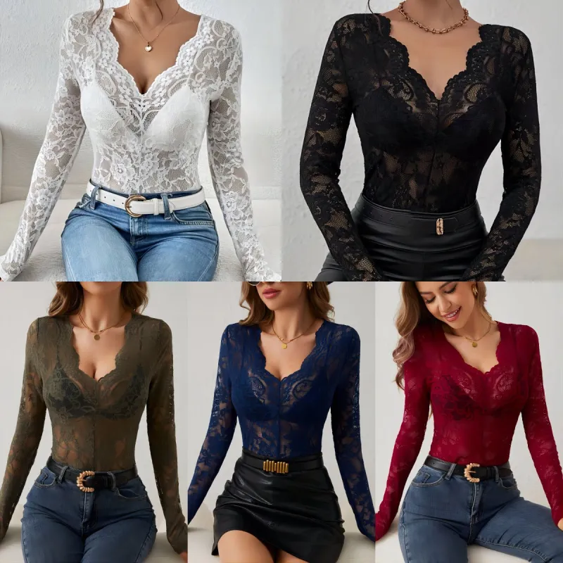 2025 spring new sexy single-layer floral lace fan-shaped decorative bottoming blouse tops for women sold by Negative