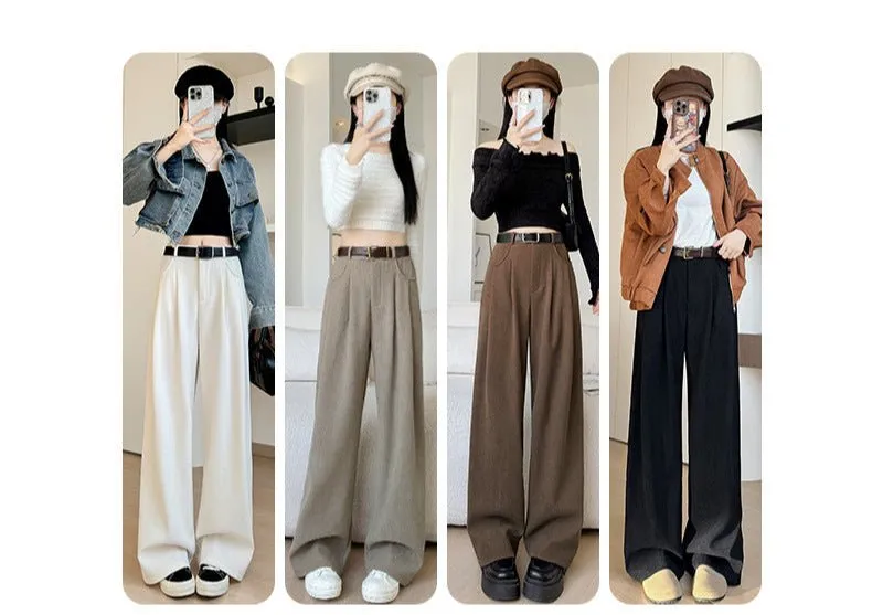 Khaki corduroy pants women's spring and autumn new loose lazy style suit pants drape and thin high-end wide-leg pants sold by Negative product image thumbnail 2