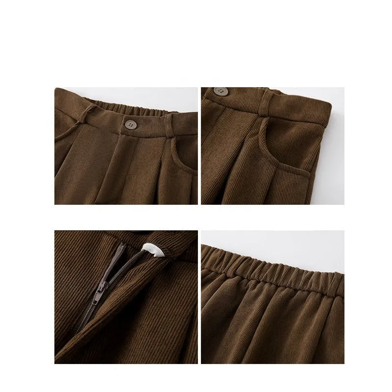 Khaki corduroy pants women's spring and autumn new loose lazy style suit pants drape and thin high-end wide-leg pants sold by Negative product image thumbnail 3