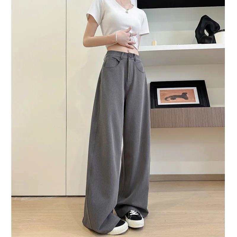 Gray heavy industry suit pants spring and summer women's clothing 2025 new thin high-end straight-leg pants high-waisted American wide-leg pants sold by Negative