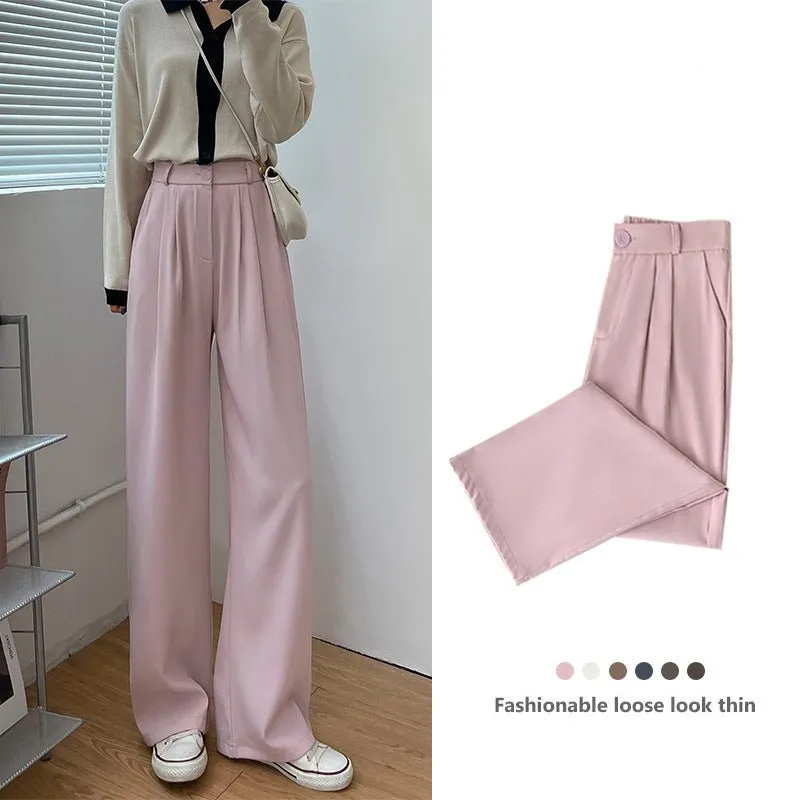 Pink suit pants drooping pants women's spring and autumn loose straight floor mopping pants casual women's clothing small wide-leg pants made by Negative