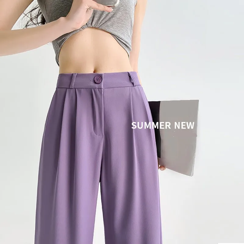 Nettext suit pants women's summer new casual mopping high-waisted wide-leg pants drooping long pants straight small pants sold by Negative