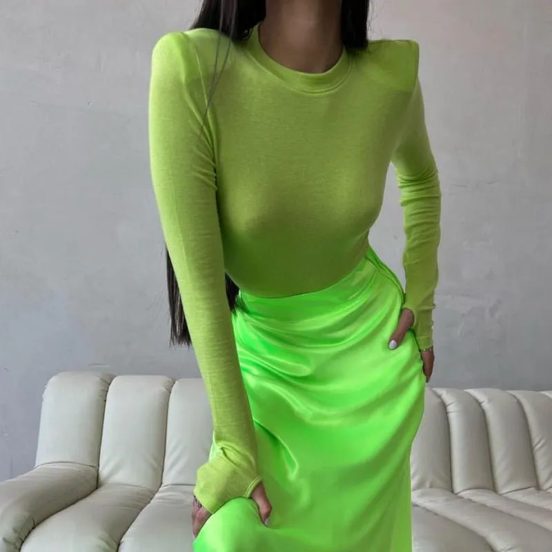 Shoulder pads women's casual long-sleeved t-shirt sold by Negative product image thumbnail 3