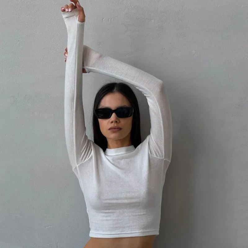 Shoulder pads women's casual long-sleeved t-shirt sold by Negative product image thumbnail 4