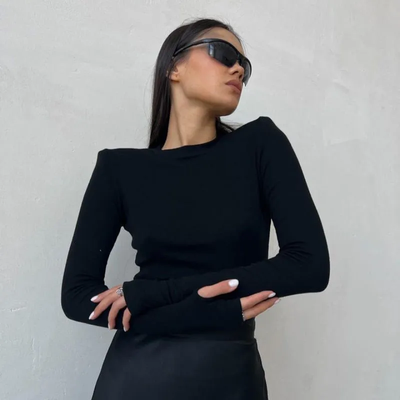 Shoulder pads women's casual long-sleeved t-shirt sold by Negative product image thumbnail 2