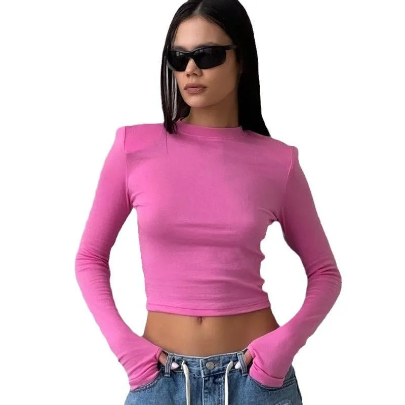 Shoulder pads women's casual long-sleeved t-shirt sold by Negative product image thumbnail 5
