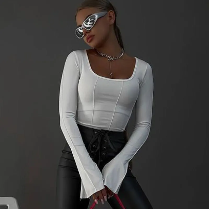 Square neck pullover slim long-sleeved knitted top sold by Negative product image thumbnail 2