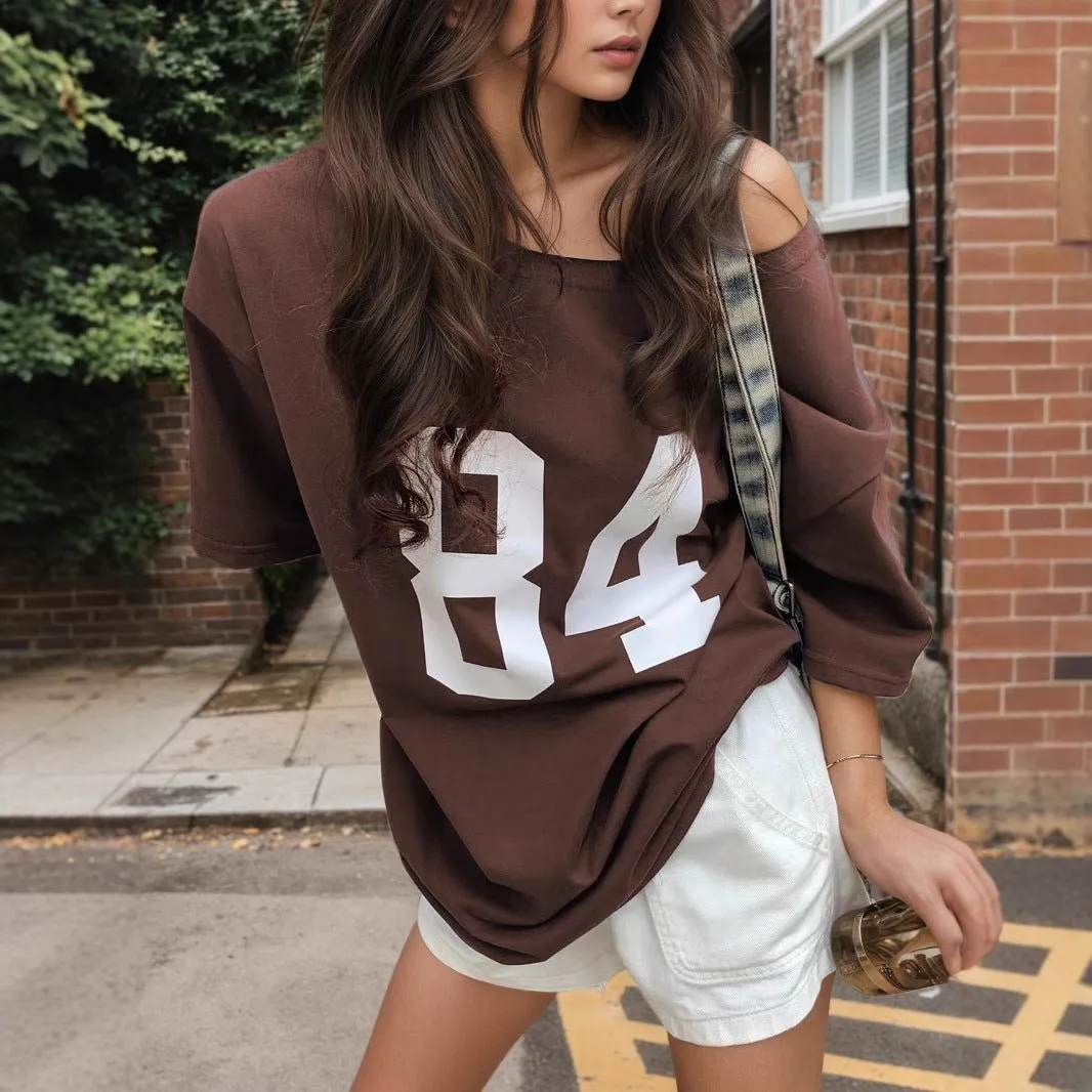 Multi-color letter printing T-shirt women's 2025 new sexy Spice Girls medium and long top women's summer spot sold by Negative product image thumbnail 4