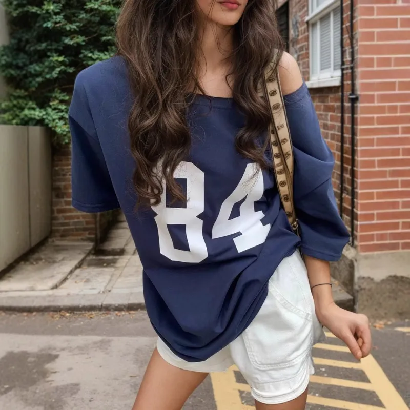 Multi-color letter printing T-shirt women's 2025 new sexy Spice Girls medium and long top women's summer spot made by Negative